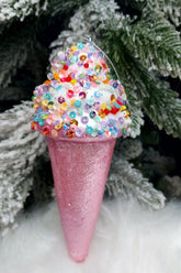 Înghețată decorativă roz cu confetti strălucitoare – 16cm set 10 bucati